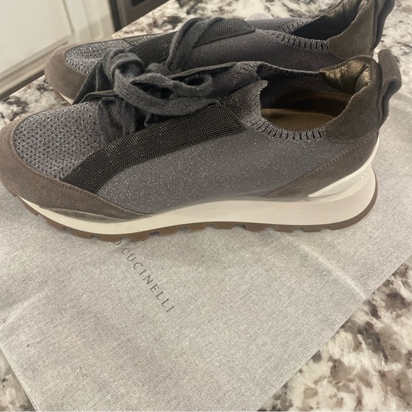 Brunello Cucinelli Gray Women’s Monili Suede Sneakers - Picture 6 of 6